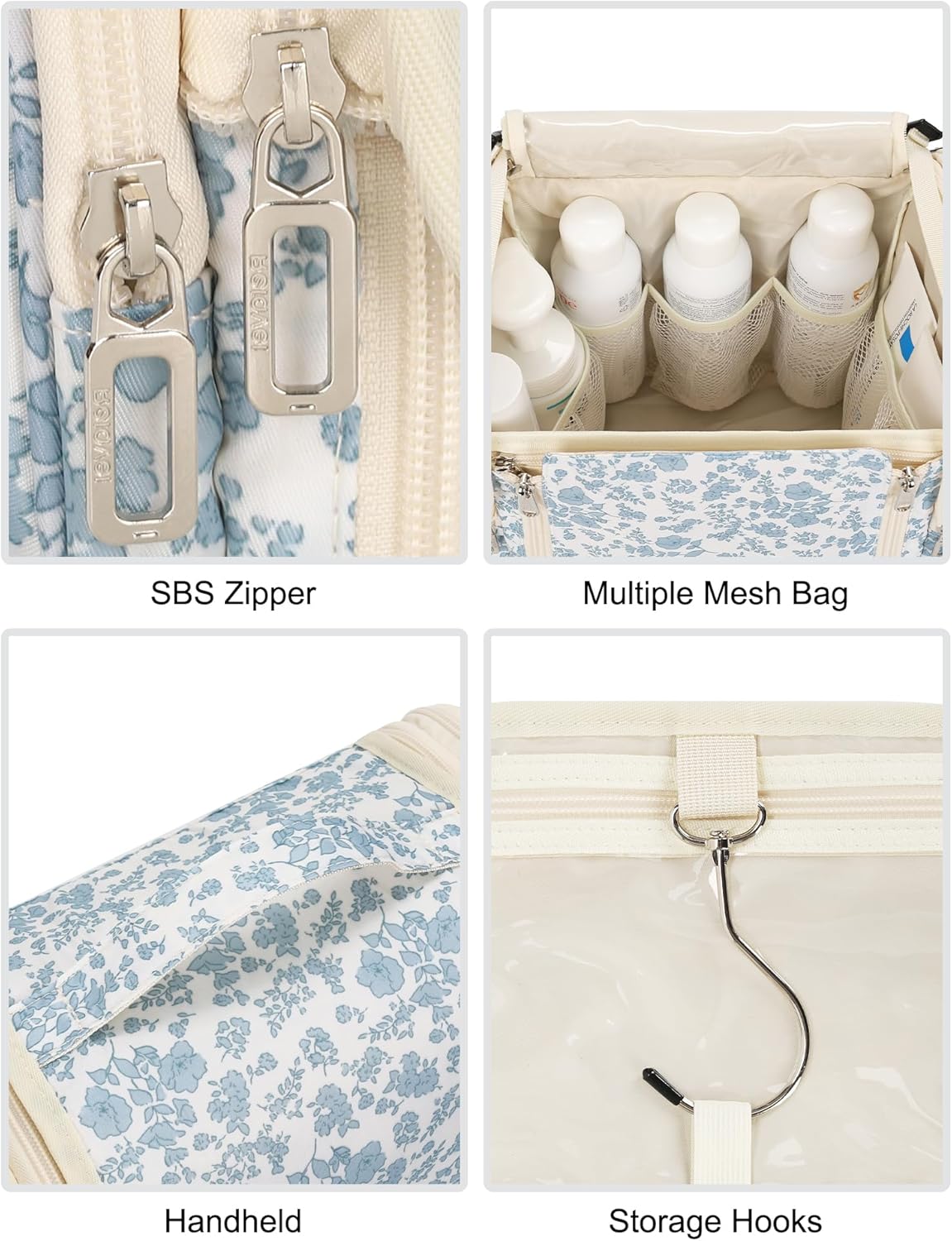 Hanging Toiletry Bag for Women, Travel Toiletries Bag Large Makeup Bag Water-Resistant Cosmetic Organizer with Hook Portable Bathroom Bag for Full-Size Bottles Travel Essentials Floral Print