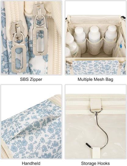 Hanging Toiletry Bag for Women, Travel Toiletries Bag Large Makeup Bag Water-Resistant Cosmetic Organizer with Hook Portable Bathroom Bag for Full-Size Bottles Travel Essentials Floral Print