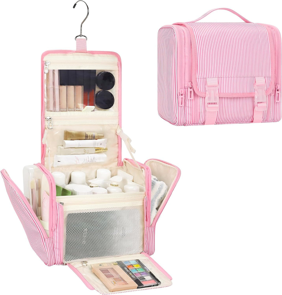 Hanging Toiletry Bag for Women, Travel Toiletries Bag Large Makeup Bag Water-Resistant Cosmetic Organizer with Hook Portable Bathroom Bag for Full-Size Bottles Travel Essentials Floral Print