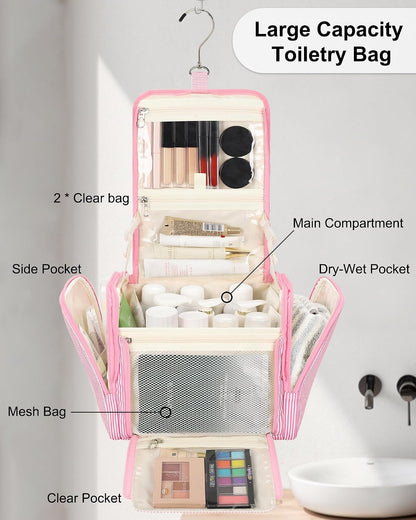 Hanging Toiletry Bag for Women, Travel Toiletries Bag Large Makeup Bag Water-Resistant Cosmetic Organizer with Hook Portable Bathroom Bag for Full-Size Bottles Travel Essentials Floral Print
