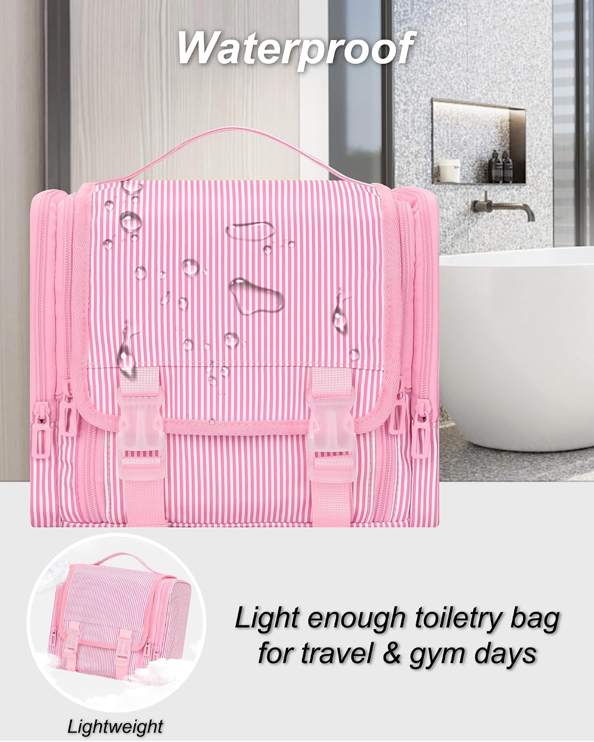 Hanging Toiletry Bag for Women, Travel Toiletries Bag Large Makeup Bag Water-Resistant Cosmetic Organizer with Hook Portable Bathroom Bag for Full-Size Bottles Travel Essentials Floral Print