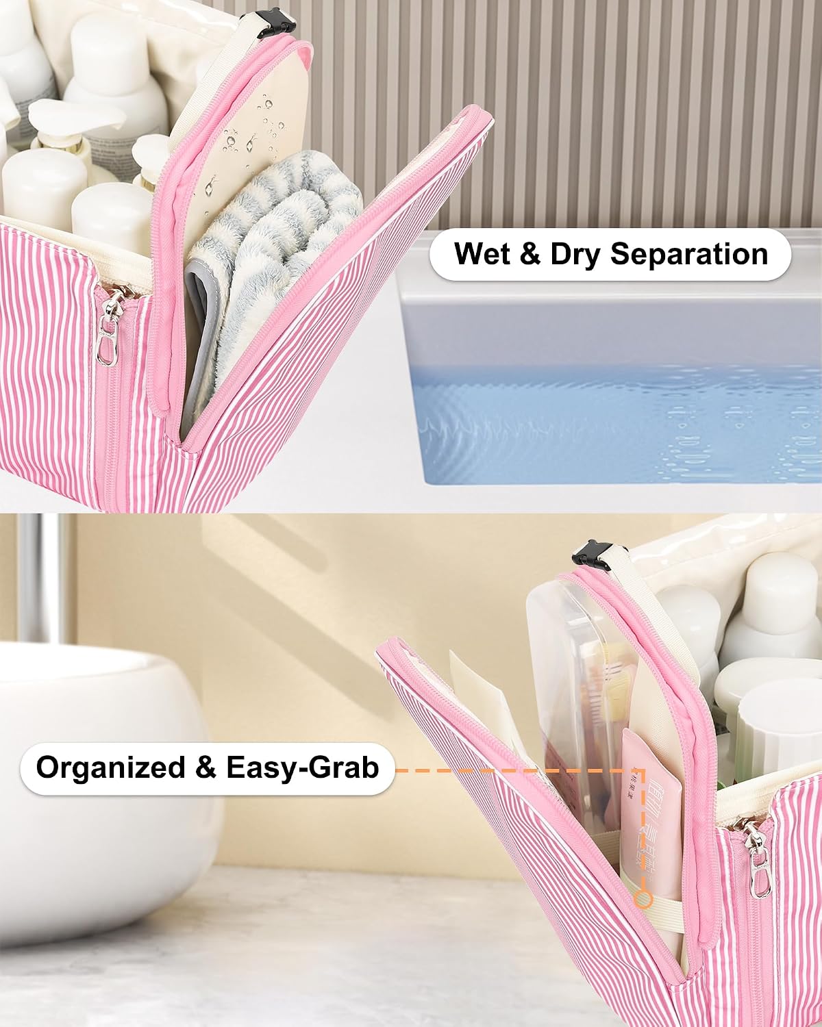 Hanging Toiletry Bag for Women, Travel Toiletries Bag Large Makeup Bag Water-Resistant Cosmetic Organizer with Hook Portable Bathroom Bag for Full-Size Bottles Travel Essentials Floral Print