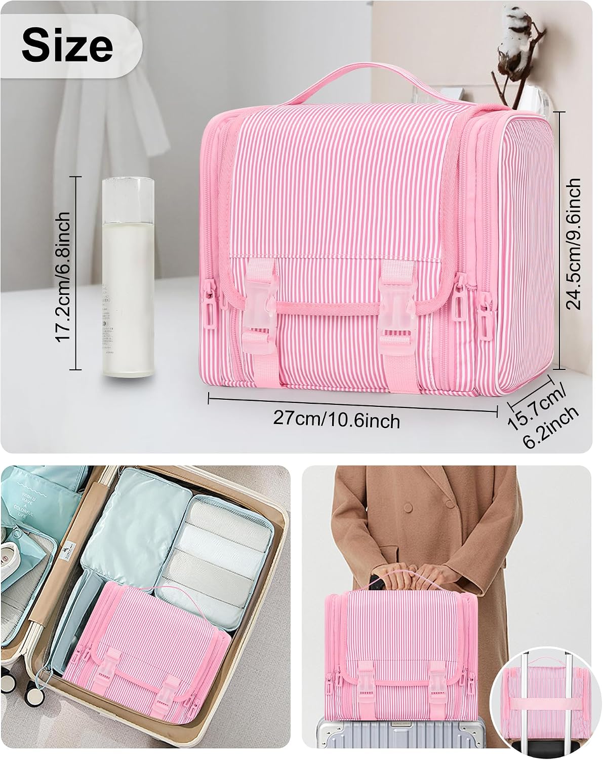Hanging Toiletry Bag for Women, Travel Toiletries Bag Large Makeup Bag Water-Resistant Cosmetic Organizer with Hook Portable Bathroom Bag for Full-Size Bottles Travel Essentials Floral Print