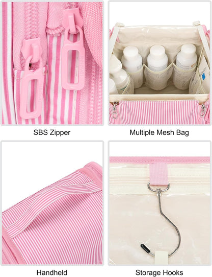 Hanging Toiletry Bag for Women, Travel Toiletries Bag Large Makeup Bag Water-Resistant Cosmetic Organizer with Hook Portable Bathroom Bag for Full-Size Bottles Travel Essentials Floral Print