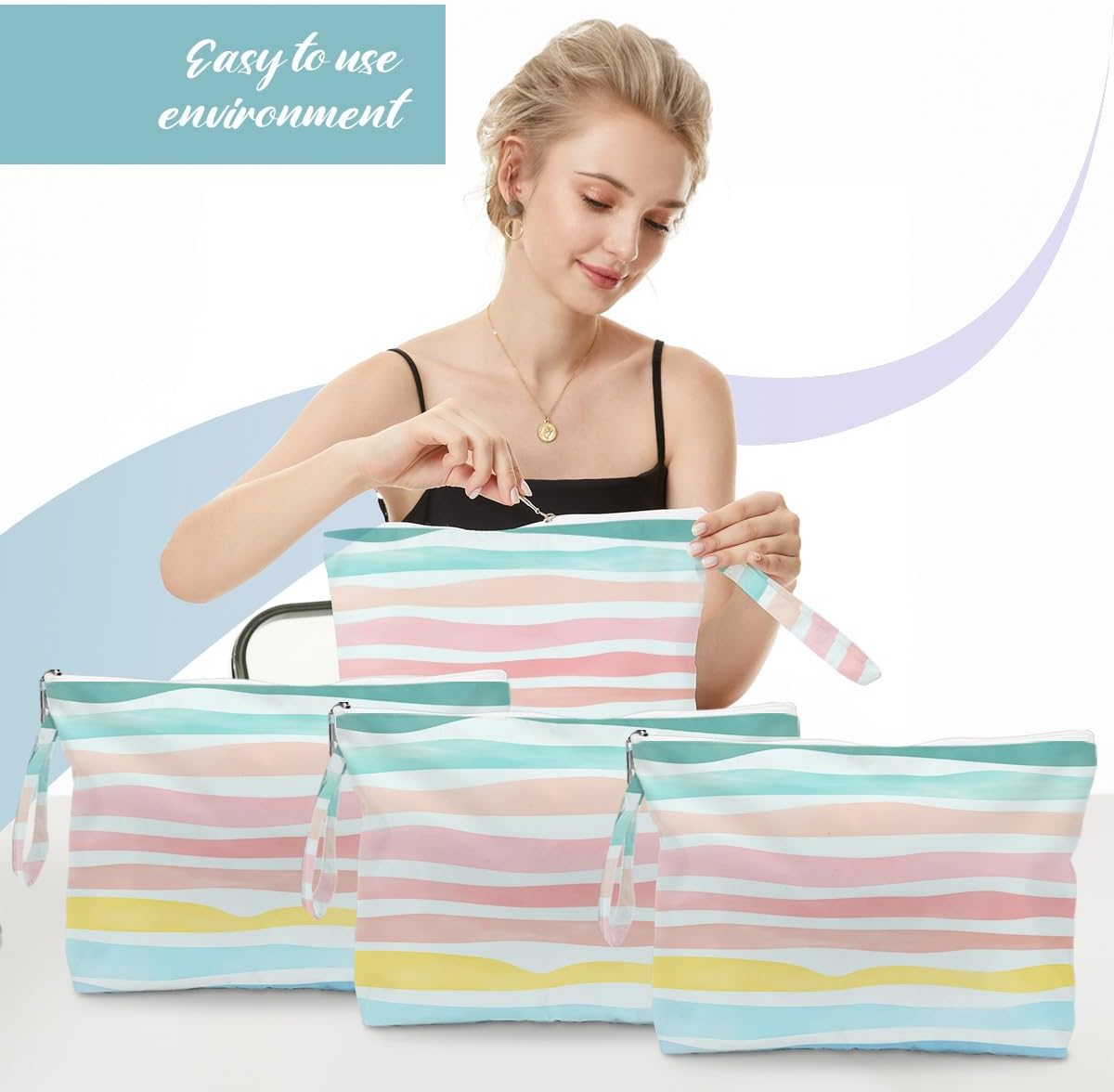 Wet Dry Bag Waves Rainbow Wet Bag Beach Bags for Swimsuit Toiletry Bags Travel Essentials For Women, Beach Travel Gym for Swimsuit Dirty Diaper Gifts
