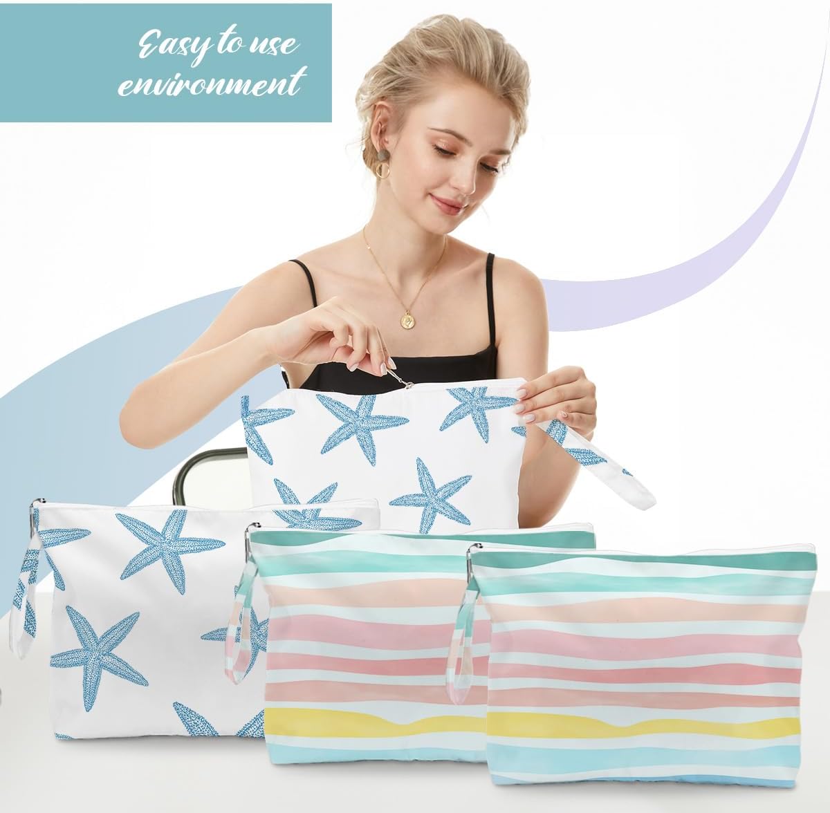 Wet Dry Bag Waves Rainbow Wet Bag Beach Bags for Swimsuit Toiletry Bags Travel Essentials For Women, Beach Travel Gym for Swimsuit Dirty Diaper Gifts