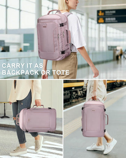 Large Travel Backpack for Women with 16" Padded Laptop Compartment | Flight Approved Carry On Bag with 180° Open, USB Port, Anti-Theft Pocket for Airport, Road Trips, Work, PE067 Khaki