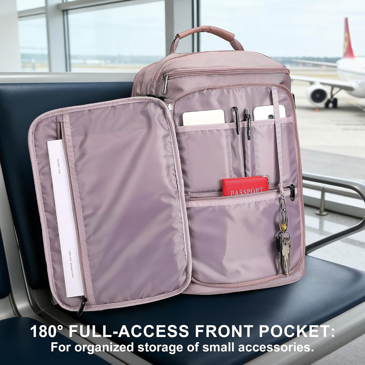 Large Travel Backpack for Women with 16" Padded Laptop Compartment | Flight Approved Carry On Bag with 180° Open, USB Port, Anti-Theft Pocket for Airport, Road Trips, Work, PE067 Khaki