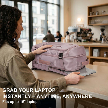 Large Travel Backpack for Women with 16" Padded Laptop Compartment | Flight Approved Carry On Bag with 180° Open, USB Port, Anti-Theft Pocket for Airport, Road Trips, Work, PE067 Khaki