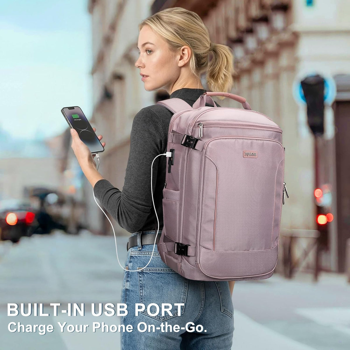 Large Travel Backpack for Women with 16" Padded Laptop Compartment | Flight Approved Carry On Bag with 180° Open, USB Port, Anti-Theft Pocket for Airport, Road Trips, Work, PE067 Khaki