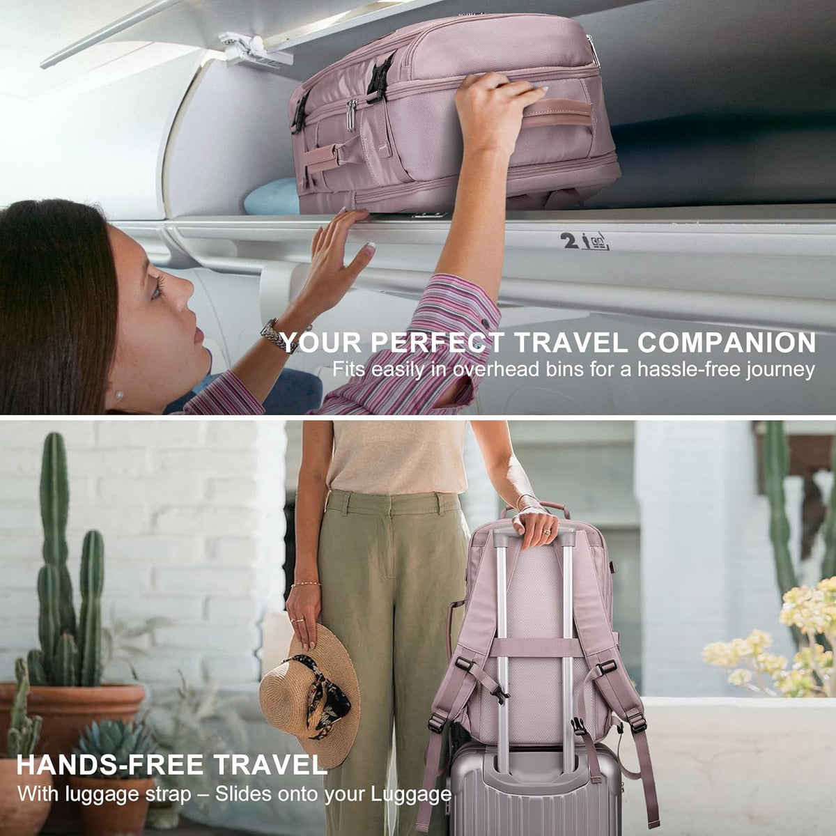 Large Travel Backpack for Women with 16" Padded Laptop Compartment | Flight Approved Carry On Bag with 180° Open, USB Port, Anti-Theft Pocket for Airport, Road Trips, Work, PE067 Khaki