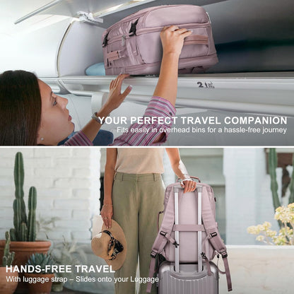 Large Travel Backpack for Women with 16" Padded Laptop Compartment | Flight Approved Carry On Bag with 180° Open, USB Port, Anti-Theft Pocket for Airport, Road Trips, Work, PE067 Khaki