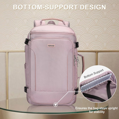 Large Travel Backpack for Women with 16" Padded Laptop Compartment | Flight Approved Carry On Bag with 180° Open, USB Port, Anti-Theft Pocket for Airport, Road Trips, Work, PE067 Khaki