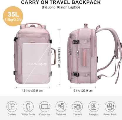Large Travel Backpack for Women with 16" Padded Laptop Compartment | Flight Approved Carry On Bag with 180° Open, USB Port, Anti-Theft Pocket for Airport, Road Trips, Work, PE067 Khaki