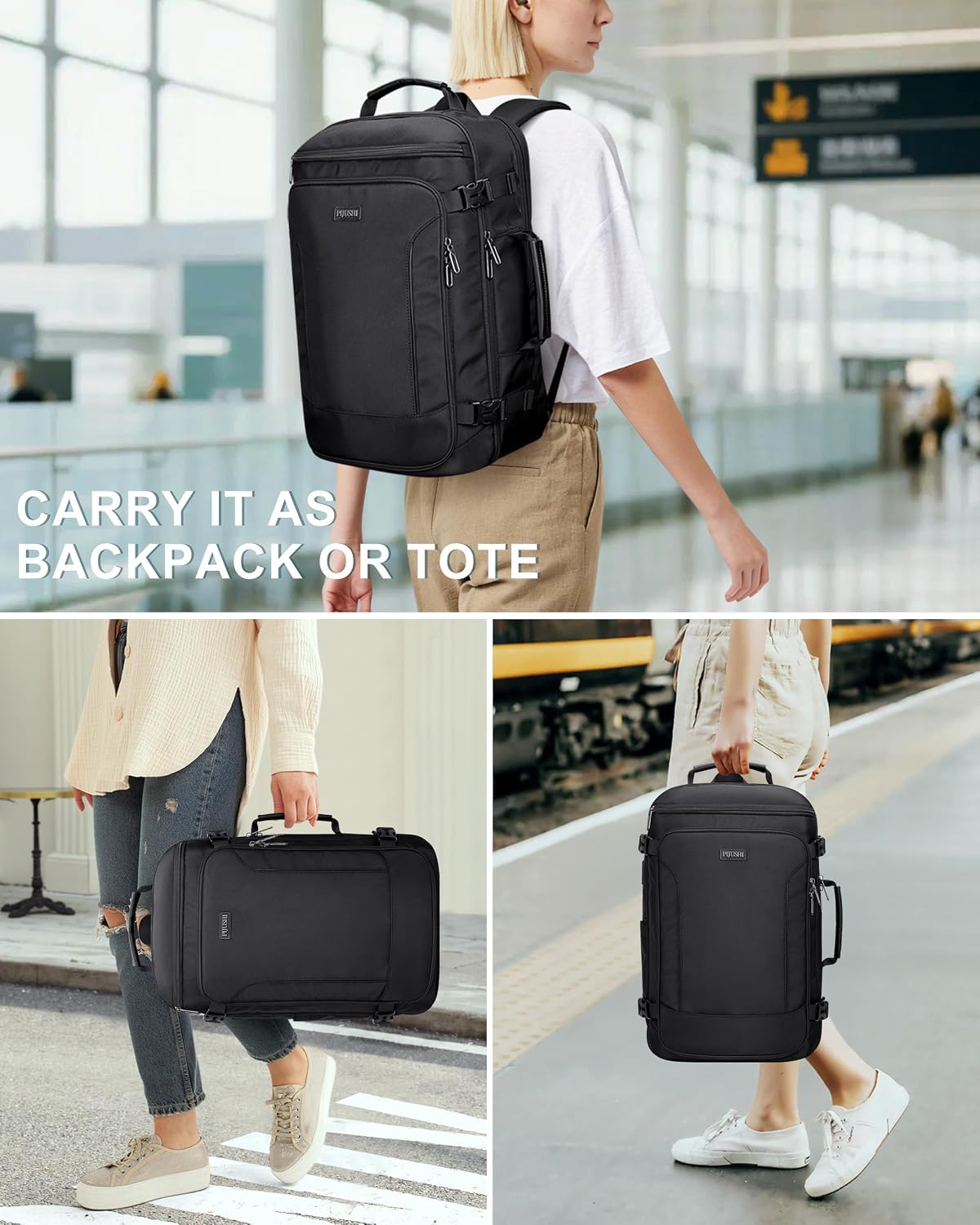 Large Travel Backpack for Women with 16" Padded Laptop Compartment | Flight Approved Carry On Bag with 180° Open, USB Port, Anti-Theft Pocket for Airport, Road Trips, Work, PE067 Khaki