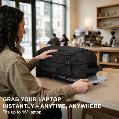 Large Travel Backpack for Women with 16" Padded Laptop Compartment | Flight Approved Carry On Bag with 180° Open, USB Port, Anti-Theft Pocket for Airport, Road Trips, Work, PE067 Khaki