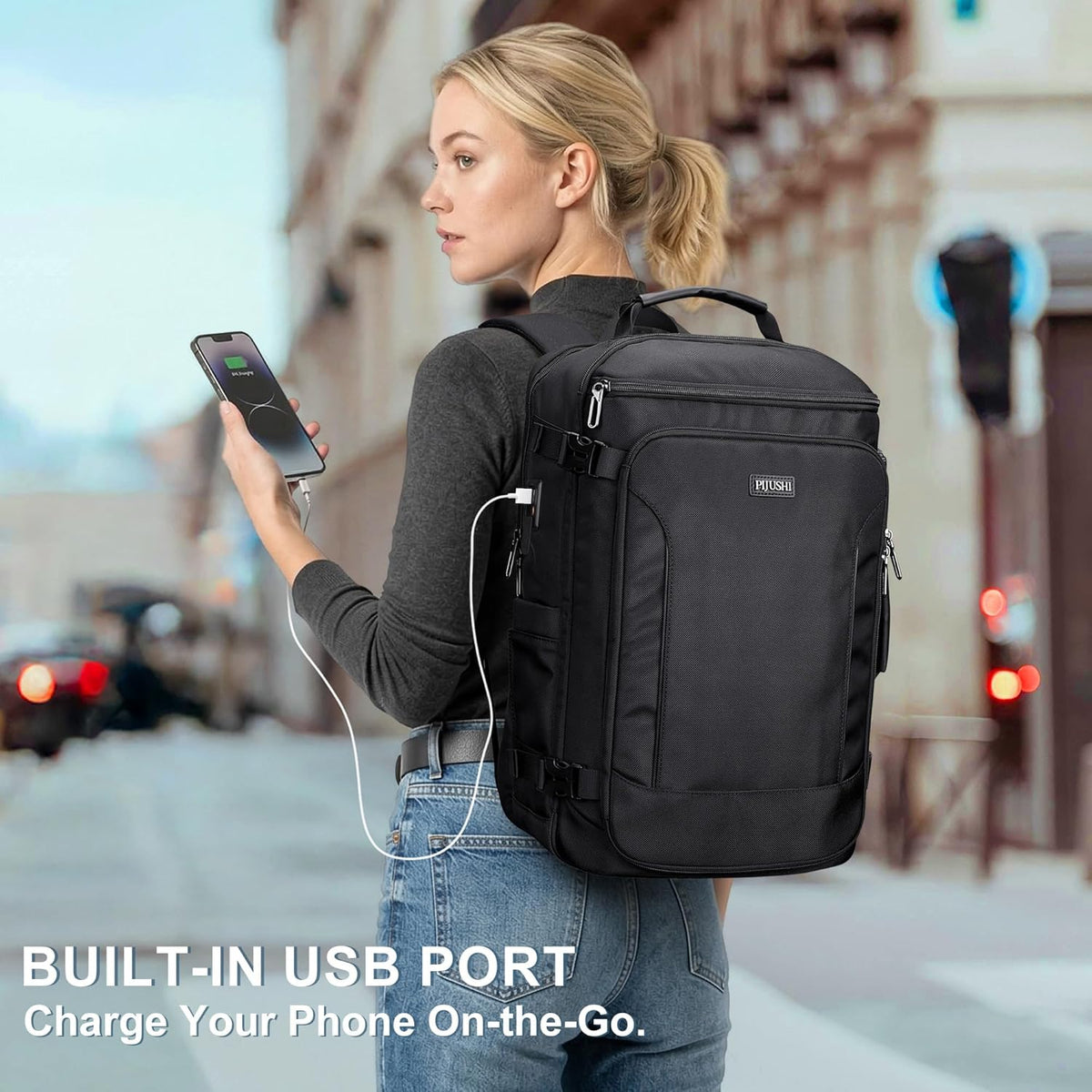 Large Travel Backpack for Women with 16" Padded Laptop Compartment | Flight Approved Carry On Bag with 180° Open, USB Port, Anti-Theft Pocket for Airport, Road Trips, Work, PE067 Khaki