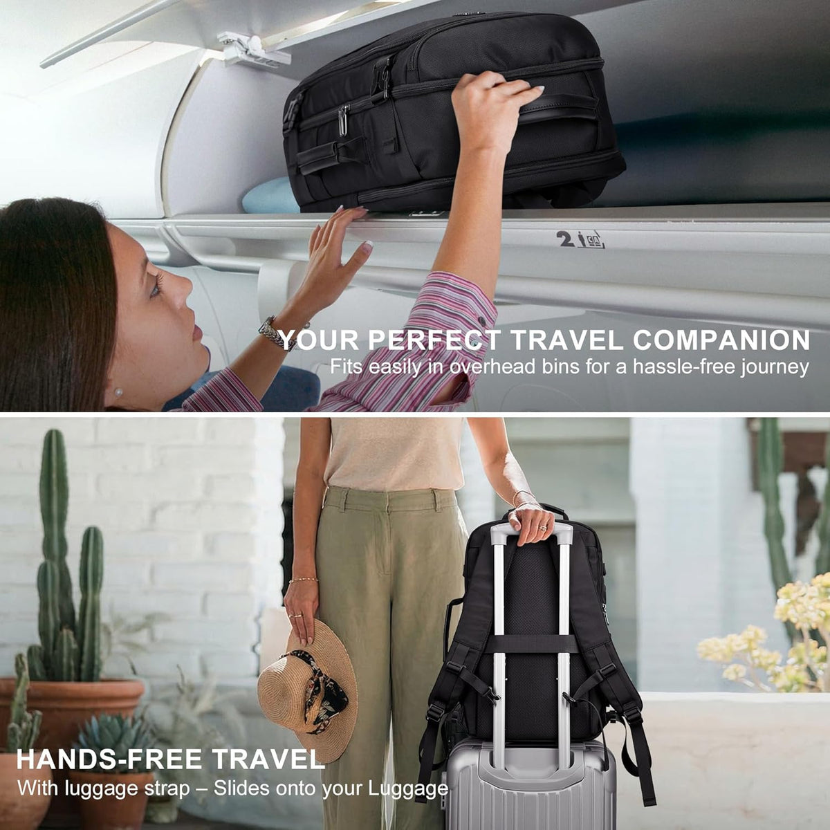 Large Travel Backpack for Women with 16" Padded Laptop Compartment | Flight Approved Carry On Bag with 180° Open, USB Port, Anti-Theft Pocket for Airport, Road Trips, Work, PE067 Khaki