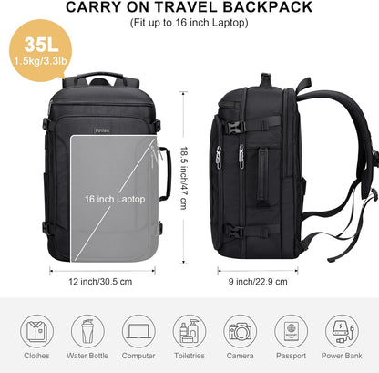 Large Travel Backpack for Women with 16" Padded Laptop Compartment | Flight Approved Carry On Bag with 180° Open, USB Port, Anti-Theft Pocket for Airport, Road Trips, Work, PE067 Khaki