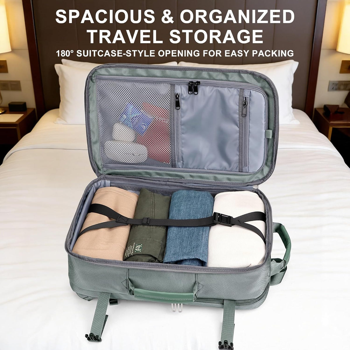 Large Travel Backpack for Women with 16" Padded Laptop Compartment | Flight Approved Carry On Bag with 180° Open, USB Port, Anti-Theft Pocket for Airport, Road Trips, Work, PE067 Khaki