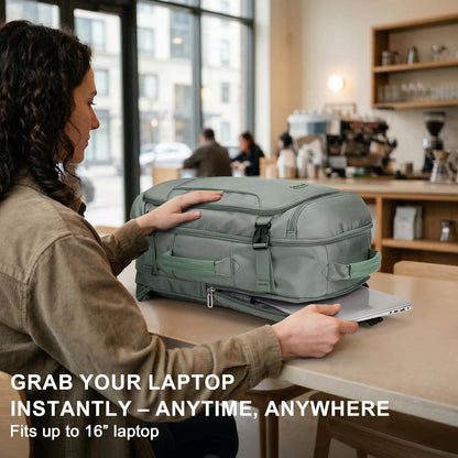 Large Travel Backpack for Women with 16" Padded Laptop Compartment | Flight Approved Carry On Bag with 180° Open, USB Port, Anti-Theft Pocket for Airport, Road Trips, Work, PE067 Khaki