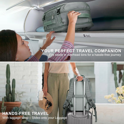 Large Travel Backpack for Women with 16" Padded Laptop Compartment | Flight Approved Carry On Bag with 180° Open, USB Port, Anti-Theft Pocket for Airport, Road Trips, Work, PE067 Khaki