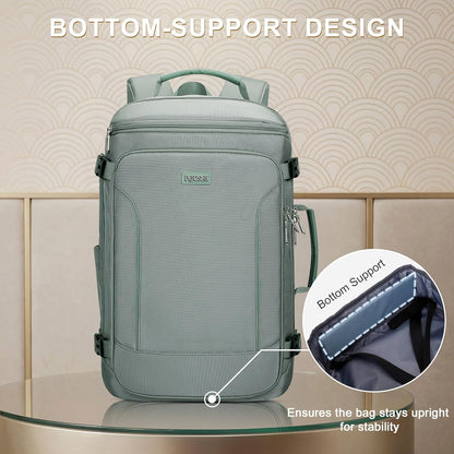 Large Travel Backpack for Women with 16" Padded Laptop Compartment | Flight Approved Carry On Bag with 180° Open, USB Port, Anti-Theft Pocket for Airport, Road Trips, Work, PE067 Khaki