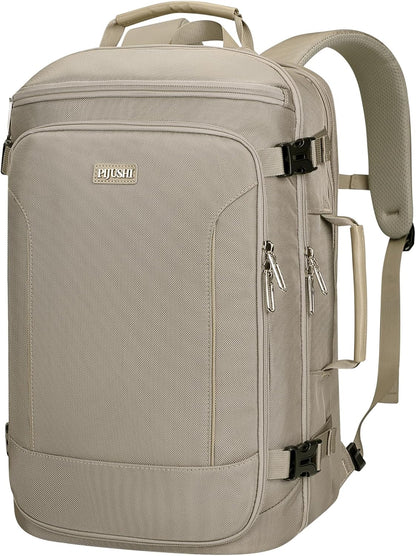 Large Travel Backpack for Women with 16" Padded Laptop Compartment | Flight Approved Carry On Bag with 180° Open, USB Port, Anti-Theft Pocket for Airport, Road Trips, Work, PE067 Khaki