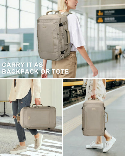 Large Travel Backpack for Women with 16" Padded Laptop Compartment | Flight Approved Carry On Bag with 180° Open, USB Port, Anti-Theft Pocket for Airport, Road Trips, Work, PE067 Khaki