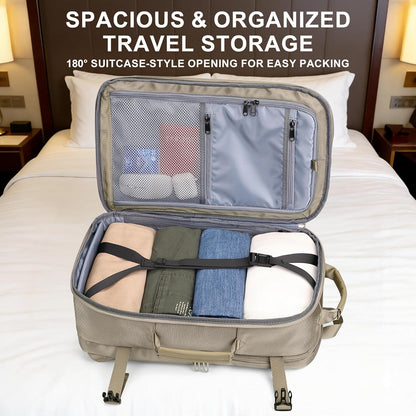 Large Travel Backpack for Women with 16" Padded Laptop Compartment | Flight Approved Carry On Bag with 180° Open, USB Port, Anti-Theft Pocket for Airport, Road Trips, Work, PE067 Khaki