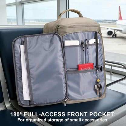 Large Travel Backpack for Women with 16" Padded Laptop Compartment | Flight Approved Carry On Bag with 180° Open, USB Port, Anti-Theft Pocket for Airport, Road Trips, Work, PE067 Khaki