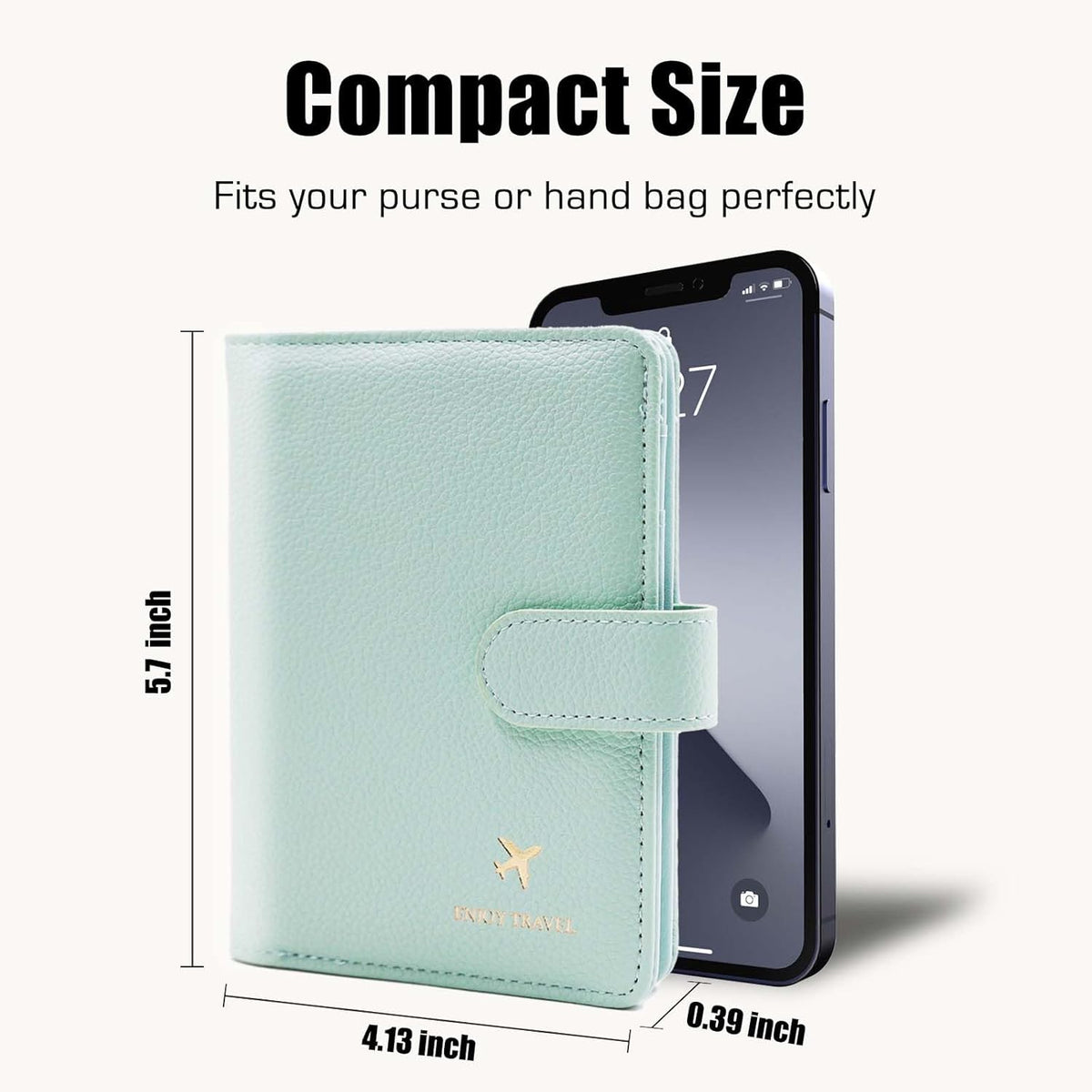 Passport Holder with RFID Blocking, Cash Pocket & Back Zipper Coin Pocket - Travel Document Holder, Magnetic Button, Multiple Card Slots - Soft PU Leather for Men and Women(AQUA GREEN)