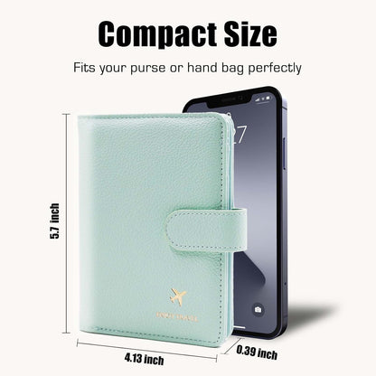 Passport Holder with RFID Blocking, Cash Pocket & Back Zipper Coin Pocket - Travel Document Holder, Magnetic Button, Multiple Card Slots - Soft PU Leather for Men and Women(AQUA GREEN)