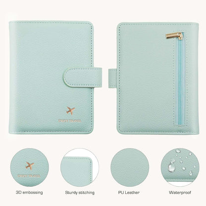 Passport Holder with RFID Blocking, Cash Pocket & Back Zipper Coin Pocket - Travel Document Holder, Magnetic Button, Multiple Card Slots - Soft PU Leather for Men and Women(AQUA GREEN)