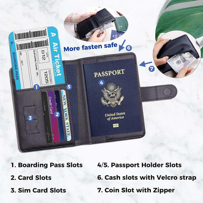 Passport Holder with RFID Blocking, Cash Pocket & Back Zipper Coin Pocket - Travel Document Holder, Magnetic Button, Multiple Card Slots - Soft PU Leather for Men and Women(AQUA GREEN)