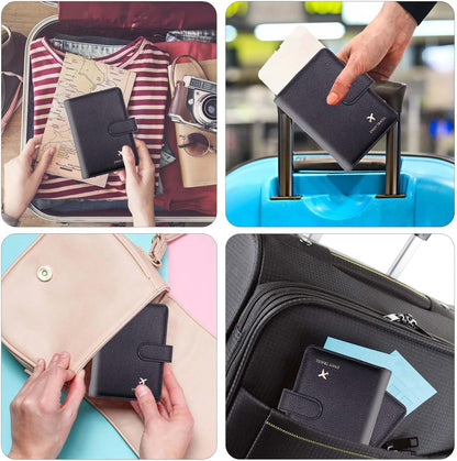 Passport Holder with RFID Blocking, Cash Pocket & Back Zipper Coin Pocket - Travel Document Holder, Magnetic Button, Multiple Card Slots - Soft PU Leather for Men and Women(AQUA GREEN)