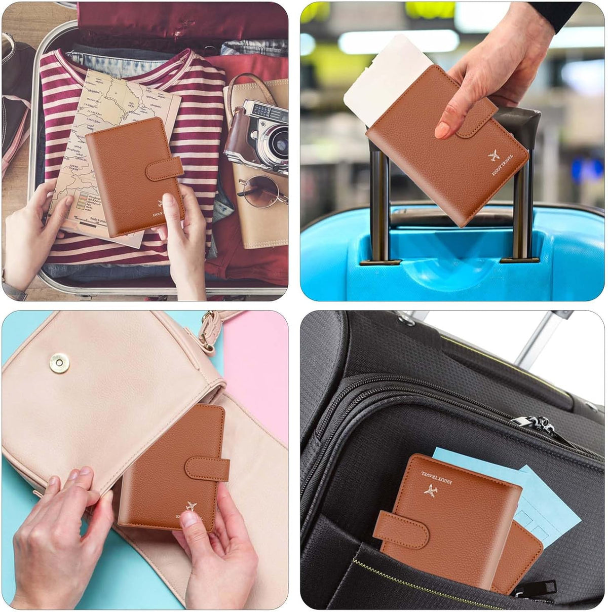 Passport Holder with RFID Blocking, Cash Pocket & Back Zipper Coin Pocket - Travel Document Holder, Magnetic Button, Multiple Card Slots - Soft PU Leather for Men and Women(AQUA GREEN)