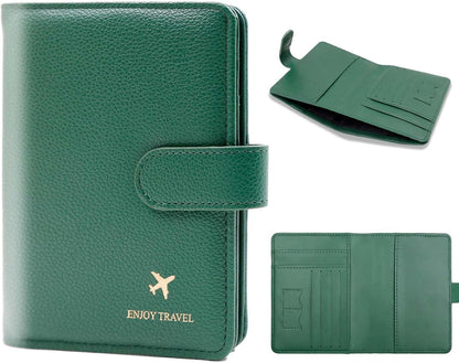 Passport Holder with RFID Blocking, Cash Pocket & Back Zipper Coin Pocket - Travel Document Holder, Magnetic Button, Multiple Card Slots - Soft PU Leather for Men and Women(AQUA GREEN)