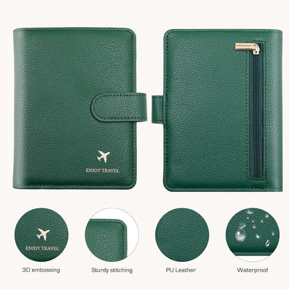Passport Holder with RFID Blocking, Cash Pocket & Back Zipper Coin Pocket - Travel Document Holder, Magnetic Button, Multiple Card Slots - Soft PU Leather for Men and Women(AQUA GREEN)