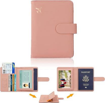 Passport Holder with RFID Blocking, Cash Pocket & Back Zipper Coin Pocket - Travel Document Holder, Magnetic Button, Multiple Card Slots - Soft PU Leather for Men and Women(AQUA GREEN)