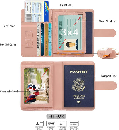Passport Holder with RFID Blocking, Cash Pocket & Back Zipper Coin Pocket - Travel Document Holder, Magnetic Button, Multiple Card Slots - Soft PU Leather for Men and Women(AQUA GREEN)