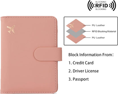 Passport Holder with RFID Blocking, Cash Pocket & Back Zipper Coin Pocket - Travel Document Holder, Magnetic Button, Multiple Card Slots - Soft PU Leather for Men and Women(AQUA GREEN)