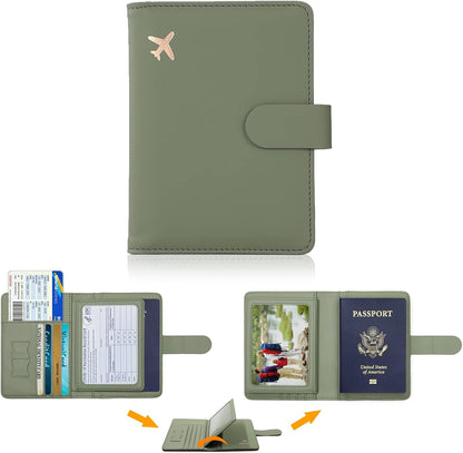 Passport Holder with RFID Blocking, Cash Pocket & Back Zipper Coin Pocket - Travel Document Holder, Magnetic Button, Multiple Card Slots - Soft PU Leather for Men and Women(AQUA GREEN)