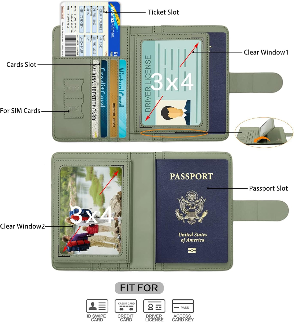 Passport Holder with RFID Blocking, Cash Pocket & Back Zipper Coin Pocket - Travel Document Holder, Magnetic Button, Multiple Card Slots - Soft PU Leather for Men and Women(AQUA GREEN)