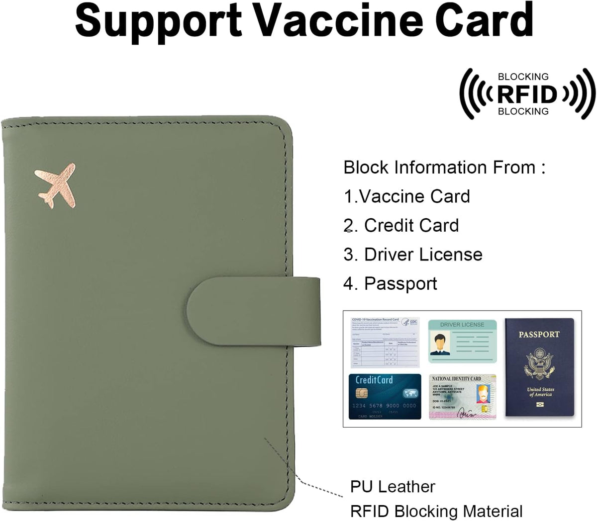 Passport Holder with RFID Blocking, Cash Pocket & Back Zipper Coin Pocket - Travel Document Holder, Magnetic Button, Multiple Card Slots - Soft PU Leather for Men and Women(AQUA GREEN)