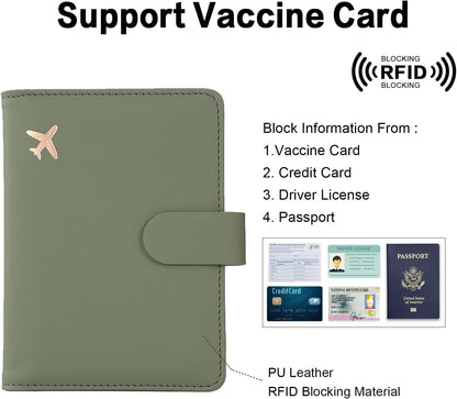Passport Holder with RFID Blocking, Cash Pocket & Back Zipper Coin Pocket - Travel Document Holder, Magnetic Button, Multiple Card Slots - Soft PU Leather for Men and Women(AQUA GREEN)