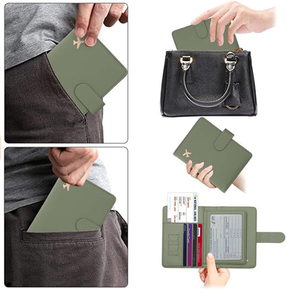 Passport Holder with RFID Blocking, Cash Pocket & Back Zipper Coin Pocket - Travel Document Holder, Magnetic Button, Multiple Card Slots - Soft PU Leather for Men and Women(AQUA GREEN)