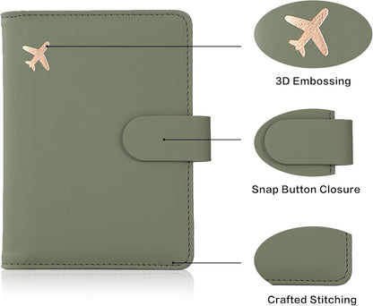 Passport Holder with RFID Blocking, Cash Pocket & Back Zipper Coin Pocket - Travel Document Holder, Magnetic Button, Multiple Card Slots - Soft PU Leather for Men and Women(AQUA GREEN)