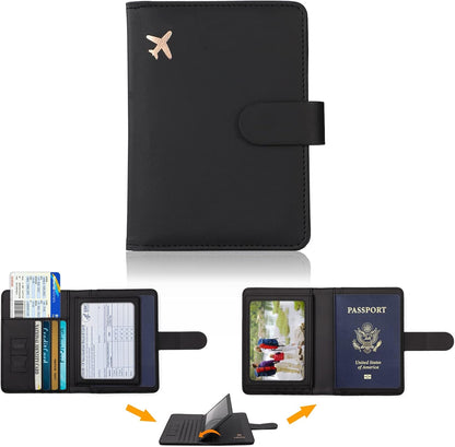 Passport Holder with RFID Blocking, Cash Pocket & Back Zipper Coin Pocket - Travel Document Holder, Magnetic Button, Multiple Card Slots - Soft PU Leather for Men and Women(AQUA GREEN)