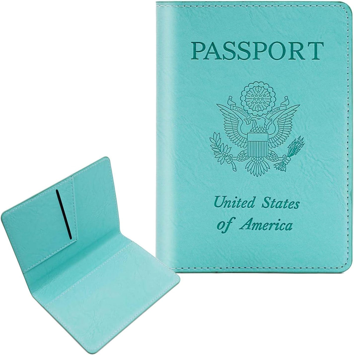 Passport Holder with RFID Blocking, Cash Pocket & Back Zipper Coin Pocket - Travel Document Holder, Magnetic Button, Multiple Card Slots - Soft PU Leather for Men and Women(AQUA GREEN)